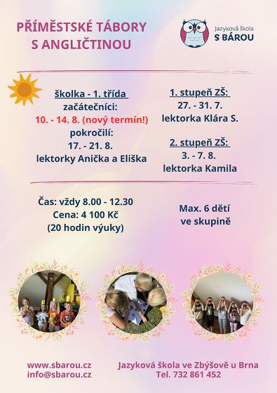Plakát události Příměstský tábor s AJ pro děti školkové a 1. třídu