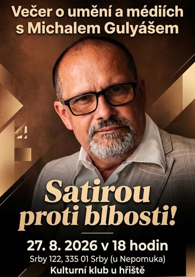 Plakát události Večer o umění a médiích s Michalem Gulyášem