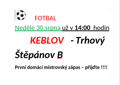 Plakát události Fotbal Keblov - Trhový Štěpánov B