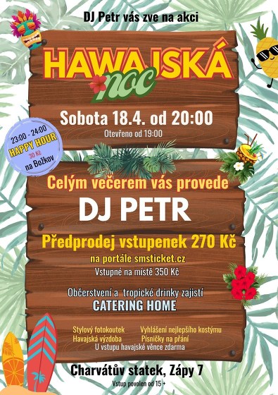 Plakát události Hawajská noc v Charvátově statku