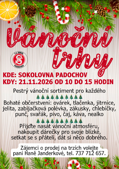 Plakát události Vánoční trhy na sokolovně v Padochově