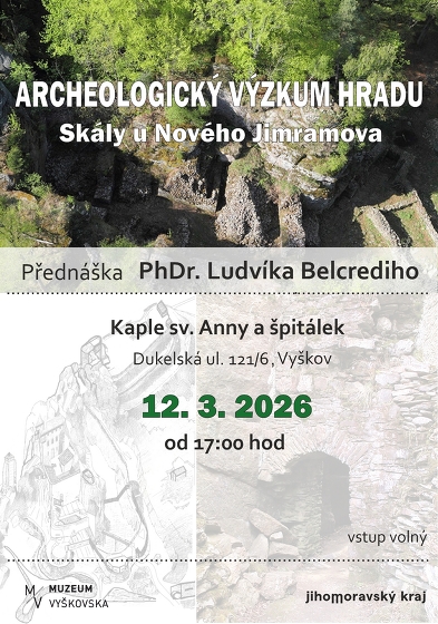 Plakát události Přednáška PhDr. Ludvíka Belcrediho Archeologický výzkum hradu Skály u Nového Jimramova