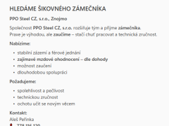 PPO Steel CZ, s.r.o. nabízí práci na pozici Zámečník v obci Znojmo