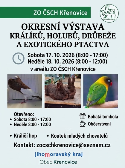 Plakát události Okresní výstava králíků, holubů, drůbeže a exotického ptactva