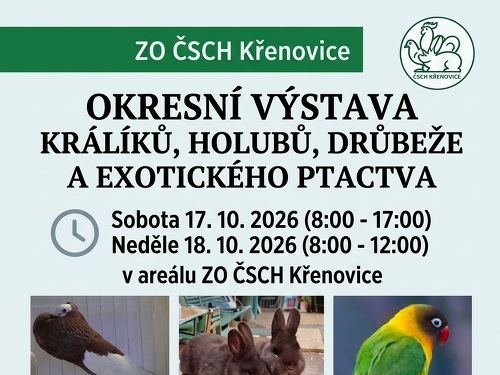 Plakát události Okresní výstava králíků, holubů, drůbeže a exotického ptactva