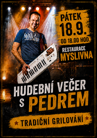 Plakát události Hudební večer s Pedrem na Myslivně