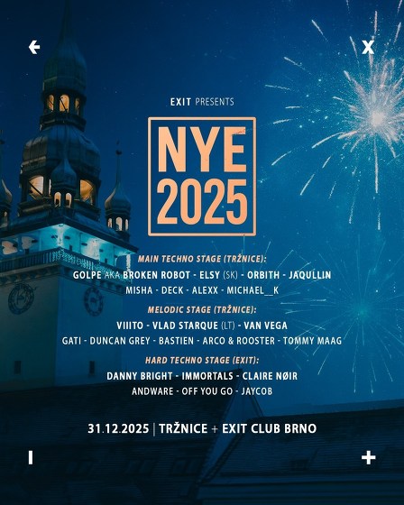 Plakát události EXIT presents: NYE 2025 [Tržnice + Exit]