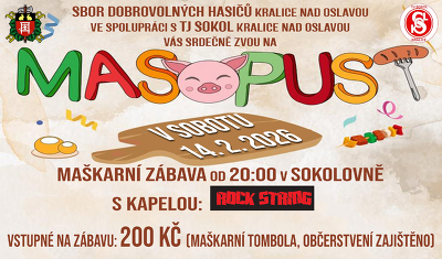 Plakát události Rock String - MASOPUST, maškarní zábava s tombolou / Kralice nad Oslavou 14.2.2026