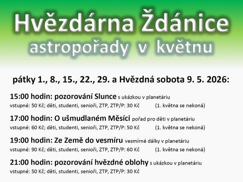 Plakát události Hvězdárna Ždánice: astropořady v květnu