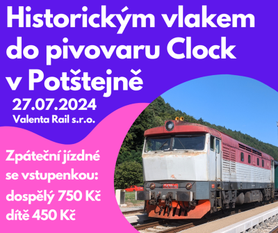 Plakát události Historickým vlakem do pivovaru Clock v Potštejně