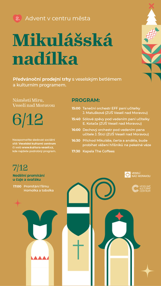 Plakát události Druhý advent v centru města s mikulášskou nadílkou