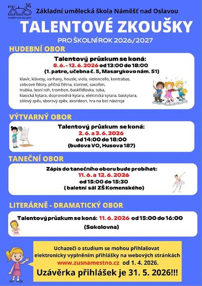 Plakát události ZUŠ talentové zkoušky