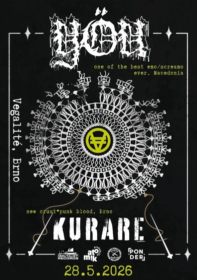 Plakát události YÖU (emo/screamo, MCD) + KURARE (crust-punk, CZ)