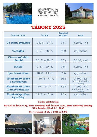 Plakát události Tábory DDM Ždánice