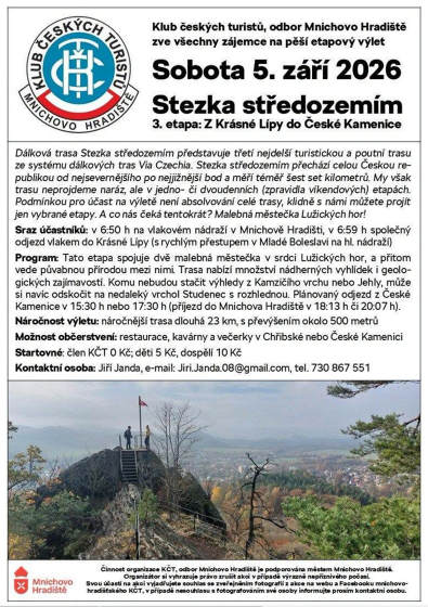 Plakát události Klub českých turistů pořádá pěší výlet: Stezka středozemím