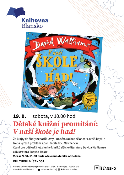 Plakát události Dětské knižní promítání: V naší škole je had!