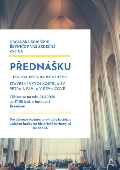 Plakát události Přednáška o kostele sv. Petra a Pavla od Ing. arch. Evy Volfové