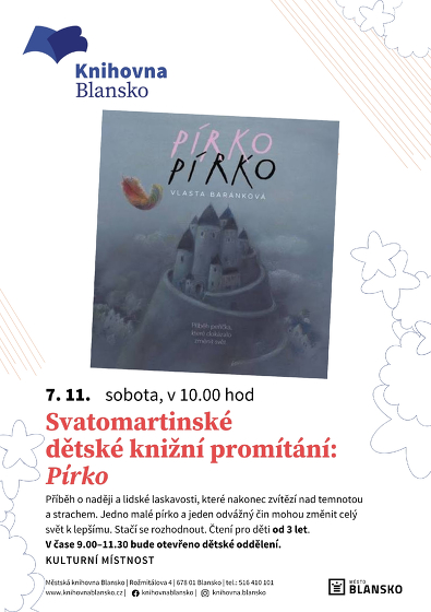 Plakát události Svatomartinské dětské knižní promítání: Pírko
