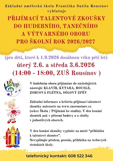 Plakát události ZUŠ talentové zkoušky