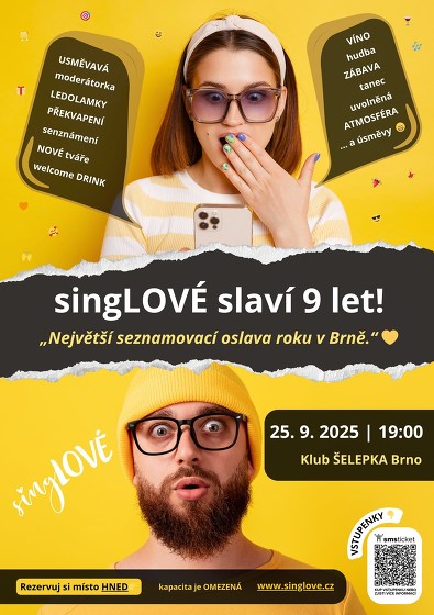 Plakát události singLOVÉ slaví 9 let! Přijď, ať to odsingLUJEME společně :)