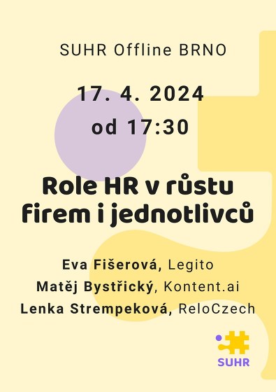 Plakát události SUHR Offline Brno: Role HR v růstu firem i jednotlivců