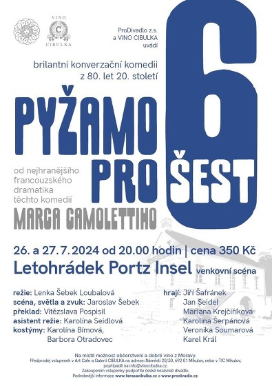 Plakát události Pyžamo pro šest, divadelní komedie, venkovní scéna