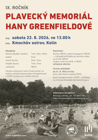 Plakát události Plavecký memoriál Hany Greenfieldové - IX. ročník