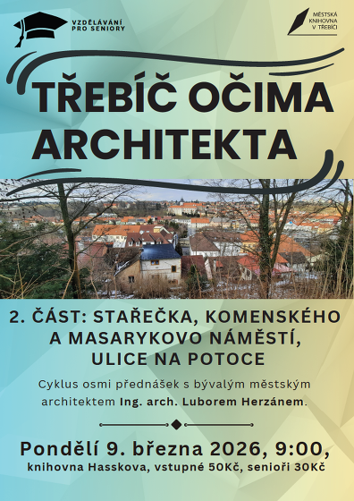 Plakát události Třebíč očima architekta. 2. Stařečka, Komenského a Masarykovo náměstí, Na Potoce /Lubor Herzán