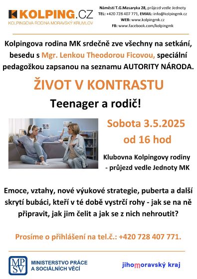 Plakát události Beseda - Život v komtrastu! Teenager a rodič!