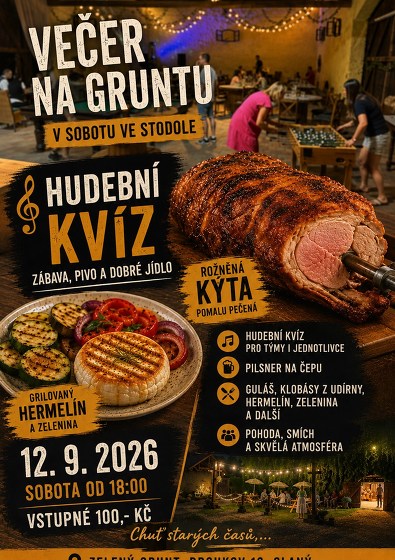 Plakát události Večer na Zeleném gruntu - HUDEBNÍ KVÍZ