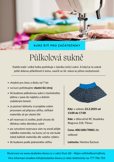 Plakát události Kurz šití pro začátečníky – půlkolová sukně