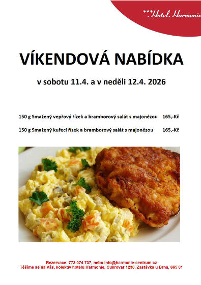 Plakát události Víkendová nabídka menu