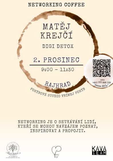 Plakát události Networking Coffee s Matějem Krejčím