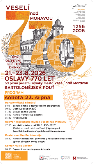 Plakát události Oslavy 770 let od první pečetní zmínky města Veselí nad Moravou - sobota