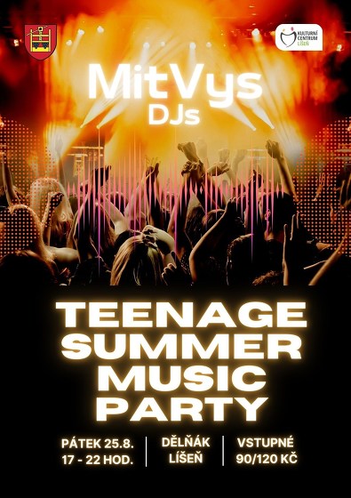 Plakát události TEENAGE SUMMER MUSIC PARTY a DJské duo MitVys