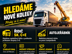 ARIM -DL s.r.o. nabízí práci na pozici Řidiči sk. C a C+E, AUTOJEŘÁBNÍK v obci Drásov