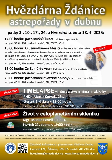 Plakát události Hvězdárna Ždánice: astropořady v dubnu