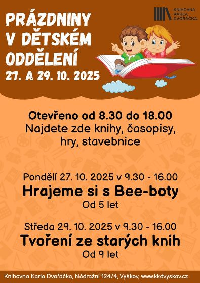 Plakát události Prázdniny v dětském oddělení knihovny – hrajeme si s Bee-boty