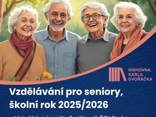 Plakát události Vzdělávání pro seniory ve vyškovské knihovně, školní rok 2025/2026
