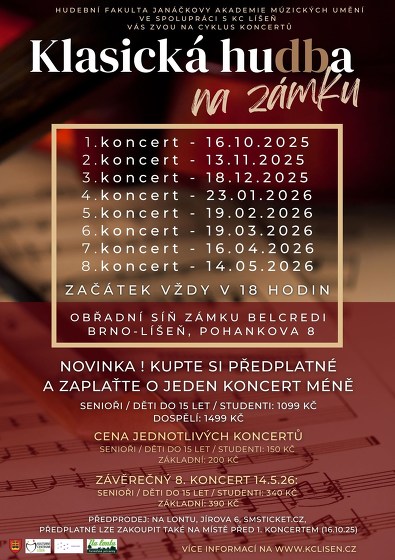 Plakát události Klasická hudba na zámku 2025/2026 - PŘEDPLATNÉ