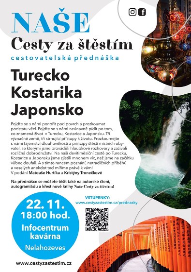 Plakát události Naše Cesty za štěstím - Turecko, Kostarika, Japonsko