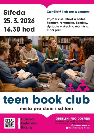Plakát události teen book club (1. setkání čtenářského klubu pro náctileté)