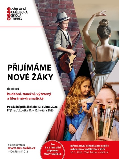 Plakát události ZUŠ Třebíč přijímáme nové žáky