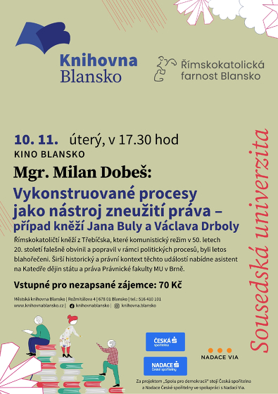 Plakát události Vykonstruované procesy jako nástroj zneužití práva – případ kněží Jana Buly a Václava Drboly