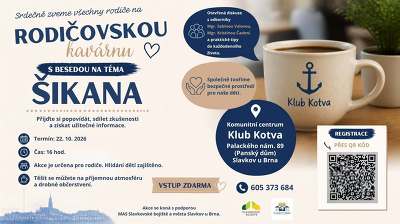 Plakát události Rodičovská kavárna s besedou na téma: Šikana