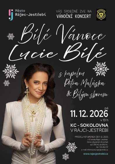 Plakát události Bílé Vánoce Lucie Bílé s kapelou Petra Maláska a Bílý sbor