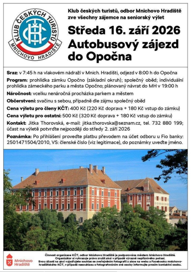 Plakát události Autobusový zájezd do Opočna od Klubu českých turistů Mnichovo Hradiště