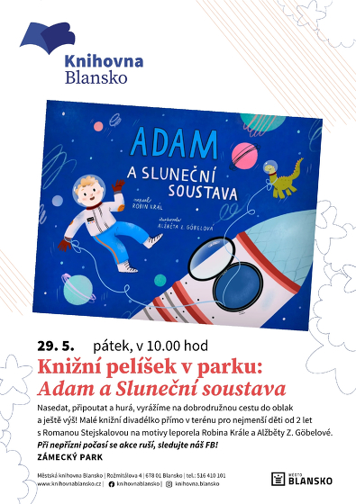 Plakát události Knižní pelíšek v parku: Adam a Sluneční soustava