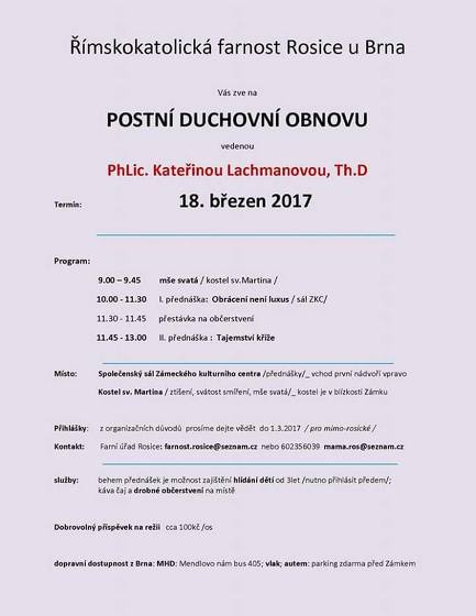 Plakát události Postní duchovní obnova