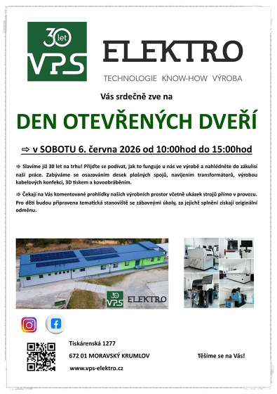 Plakát události Den otevřených dveří ve firmě V.P.S. ELEKTRO, s.r.o.